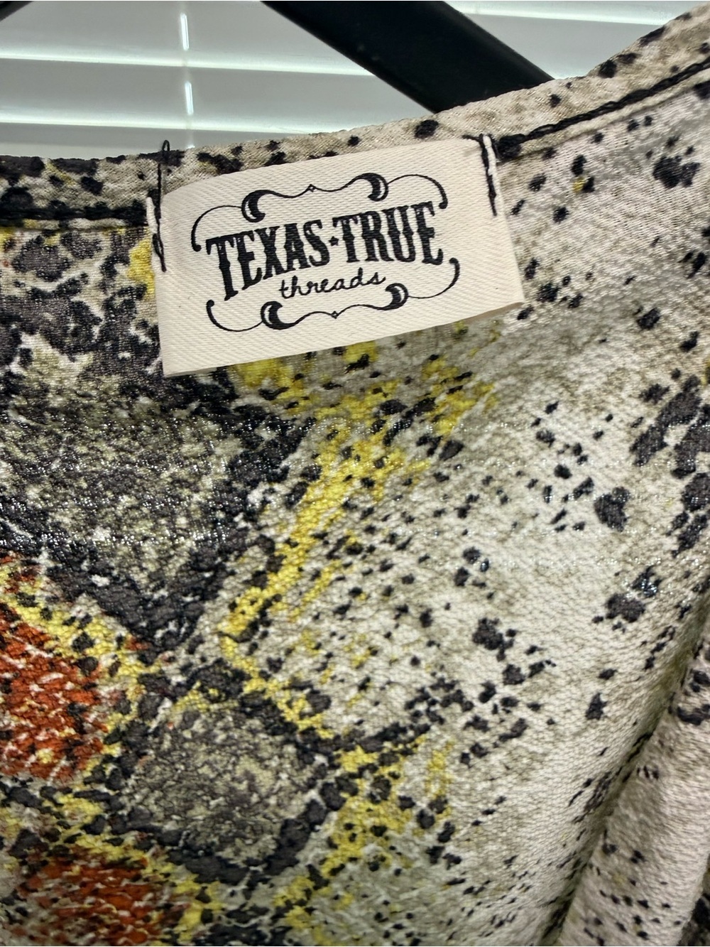 Texas True Threads Snake-Print Top in Beige with Yellow & Rust Accents - Picture 3 of 6